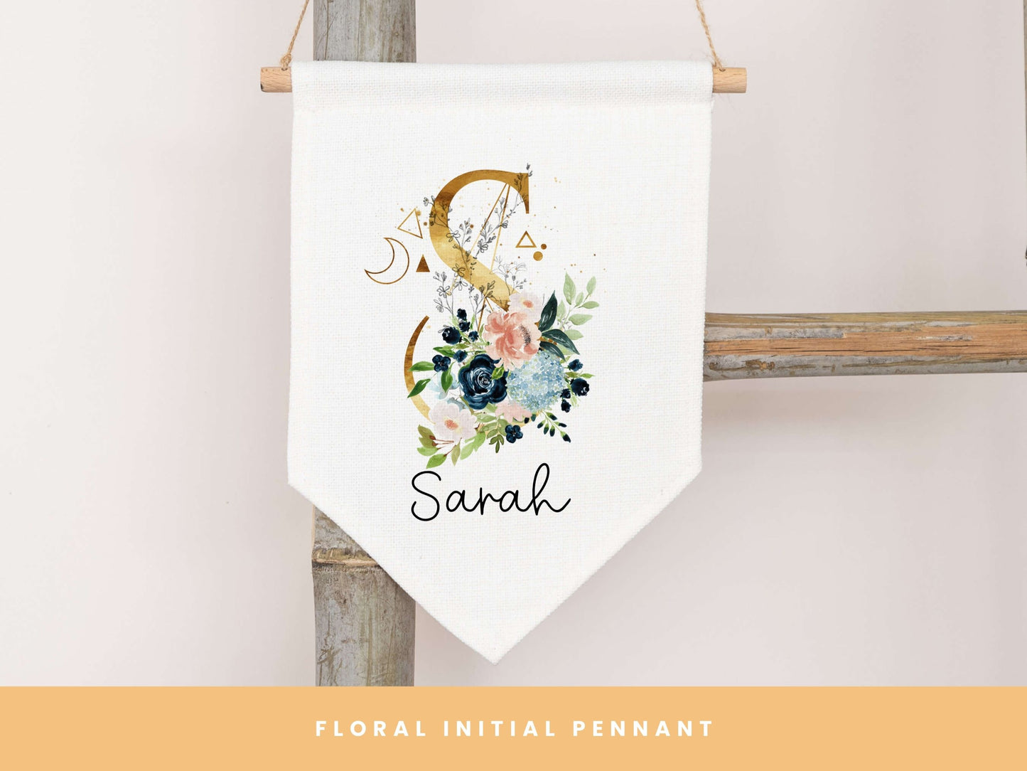 Gold & Floral Initial Pennant