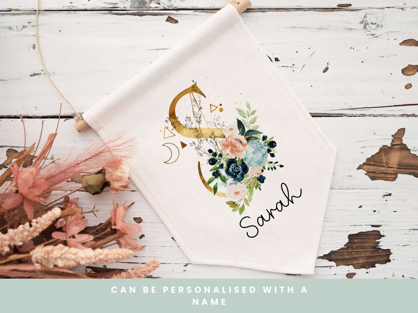 Gold & Floral Initial Pennant