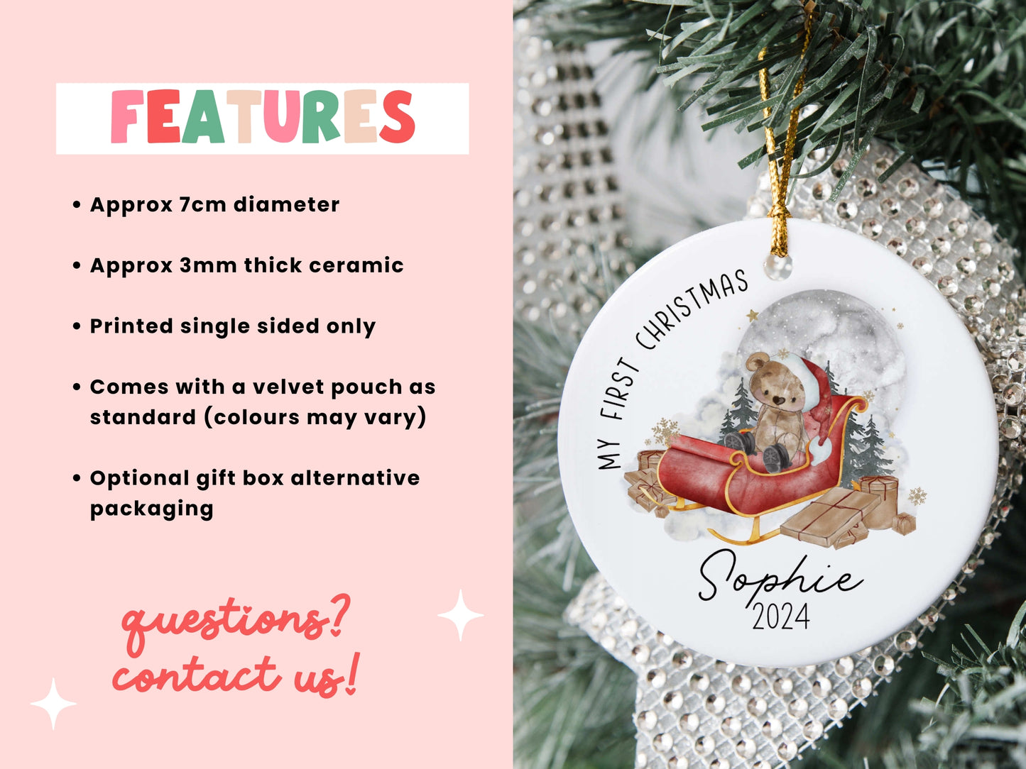 Bear on Santa Sleigh Christmas Ornament