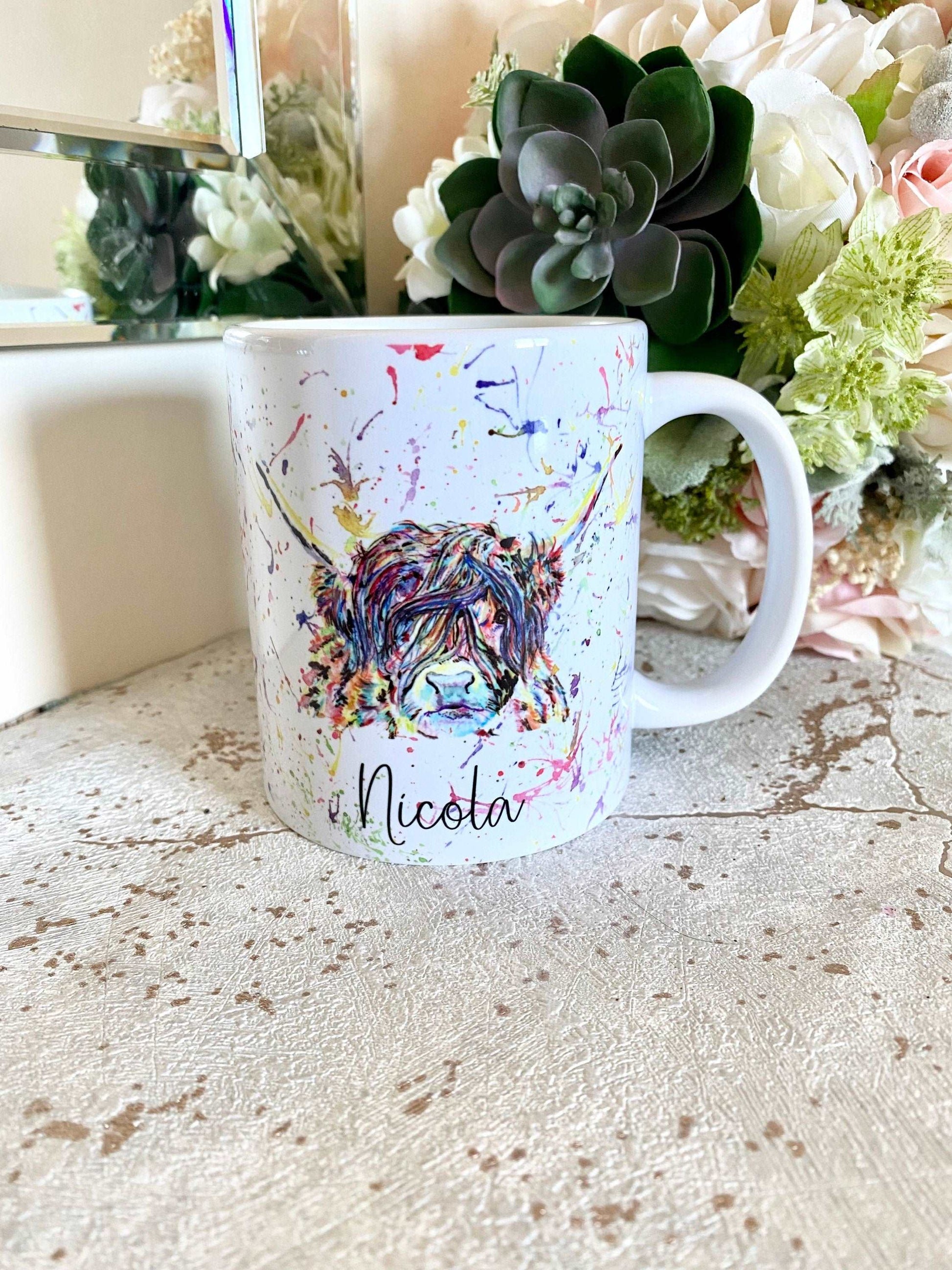 Highland Cow Print Mug - White