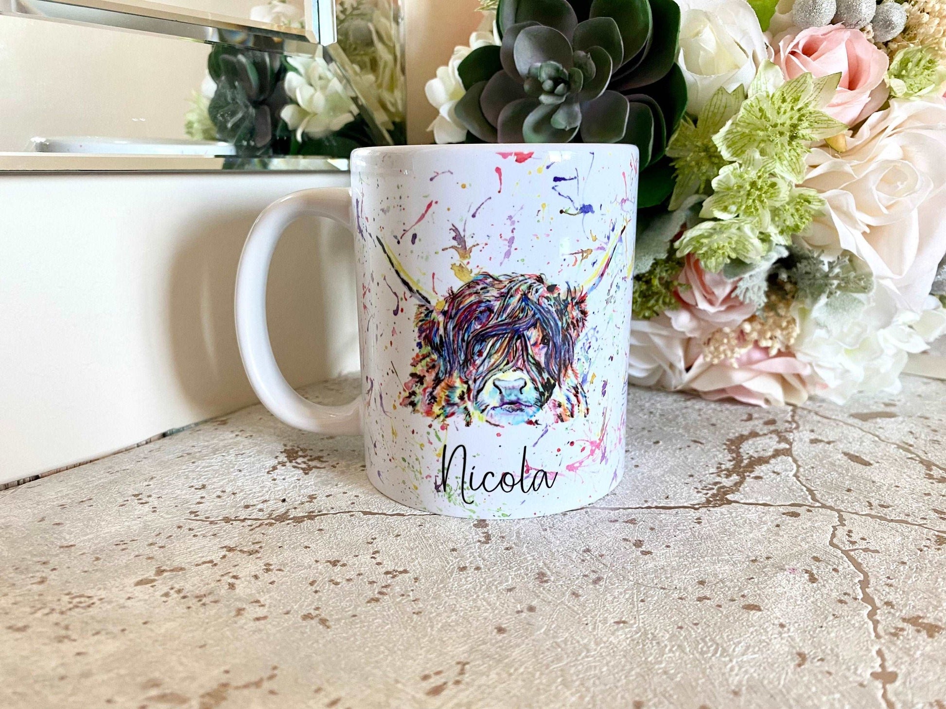 Highland Cow Print Mug - White