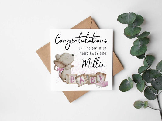 Pink Mouse New Baby Card