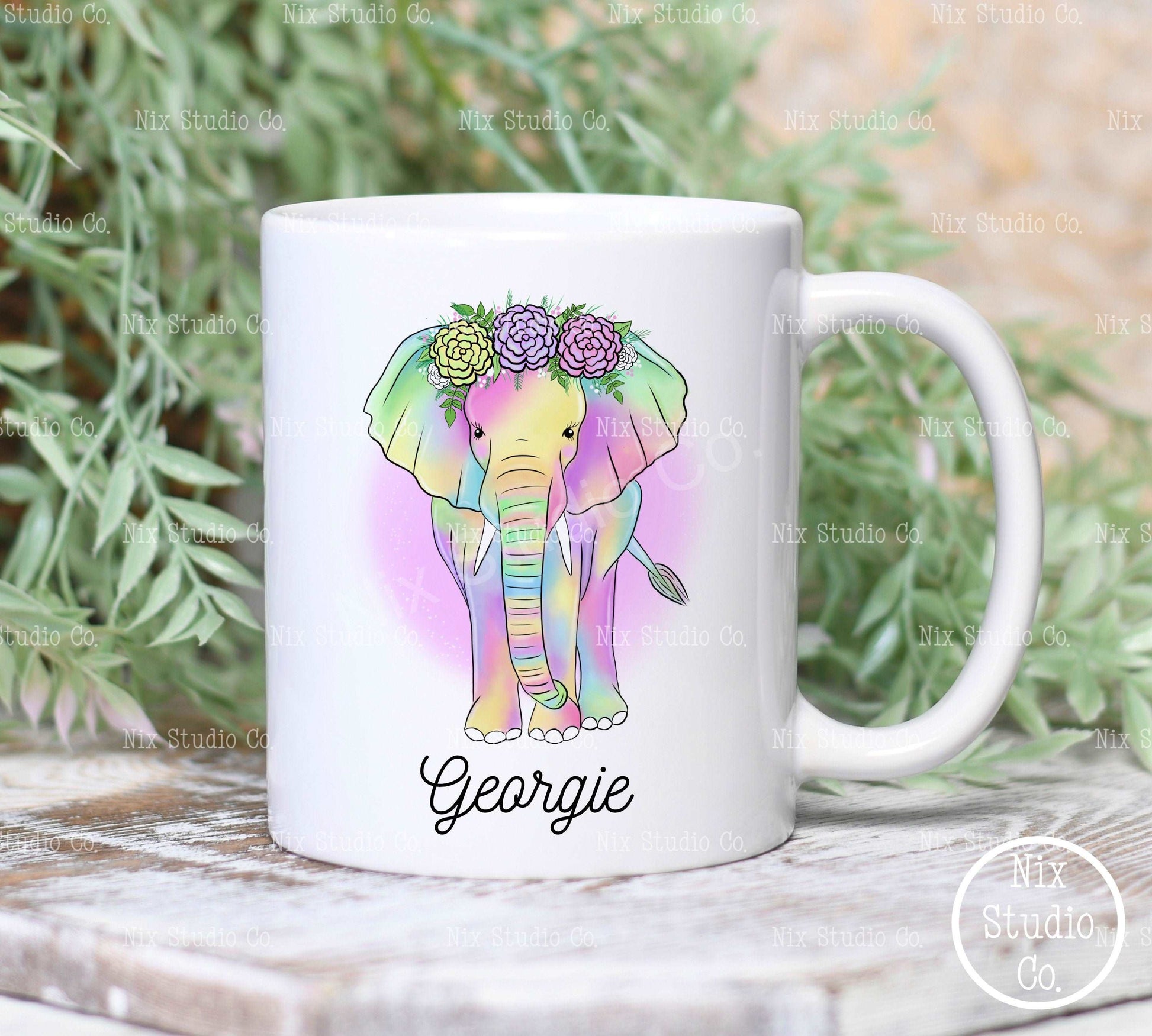 Personalised elephant print mug