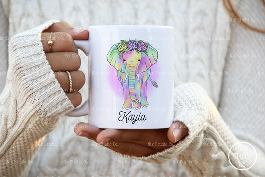 Personalised elephant print mug