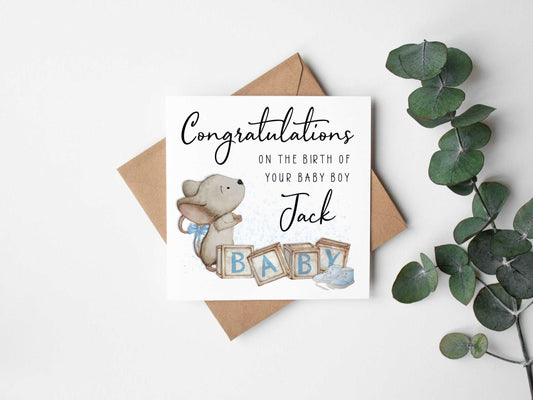 Blue Mouse New Baby Card