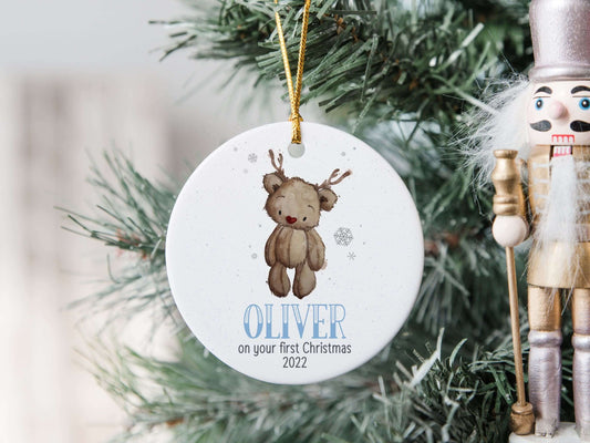 Personalised first Christmas bear ornament