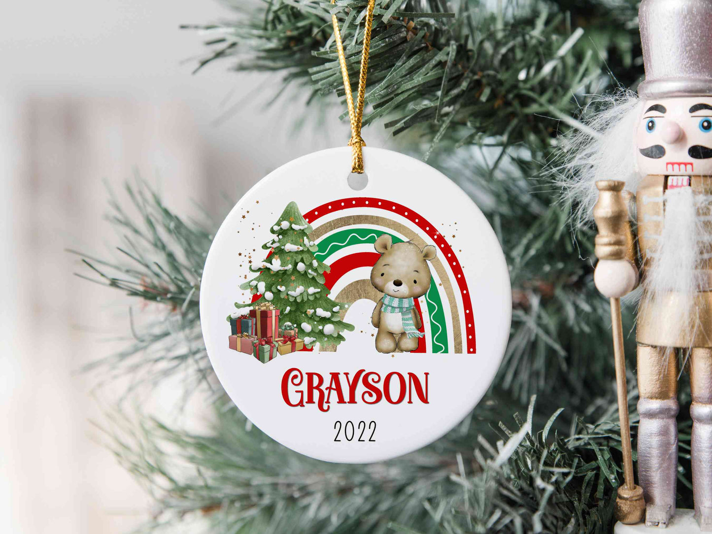 Cute Bear Rainbow Christmas Ornament