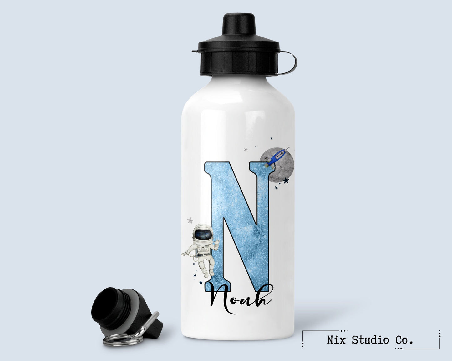 Blue Space Theme Water Bottle