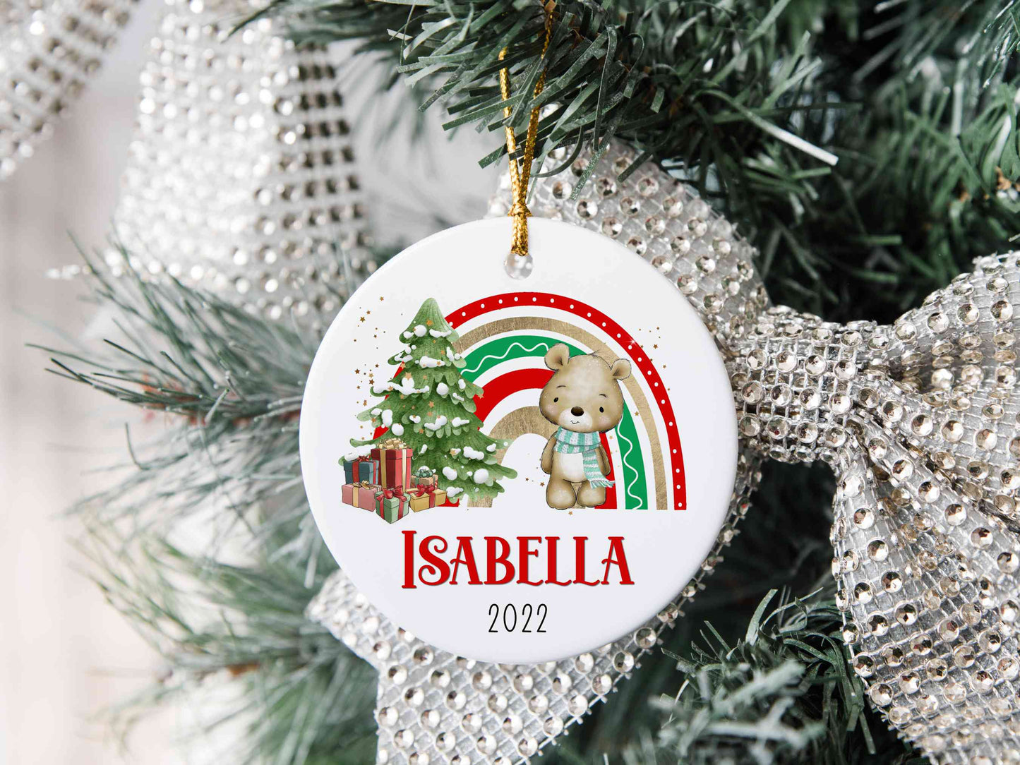Cute Bear Rainbow Christmas Ornament