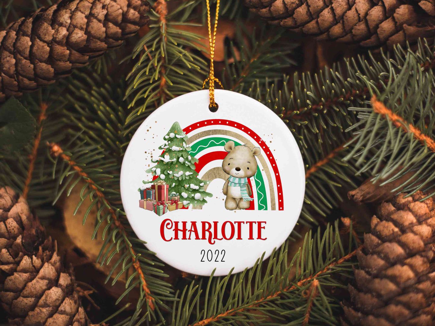 Cute Bear Rainbow Christmas Ornament